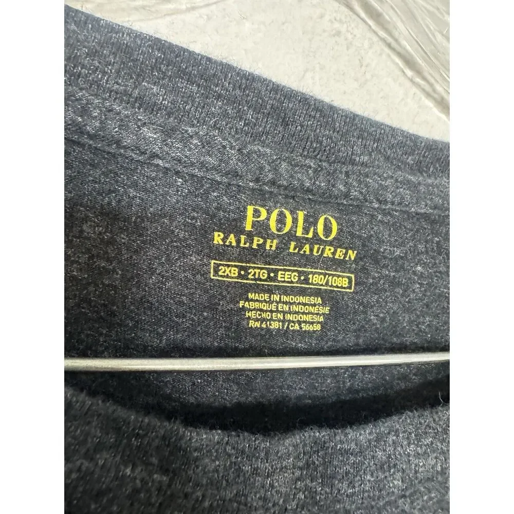 Polo Ralph Lauren Gray TShirt Mens‎ 2XB  Cotton Short Sleeve Pocket Crewneck